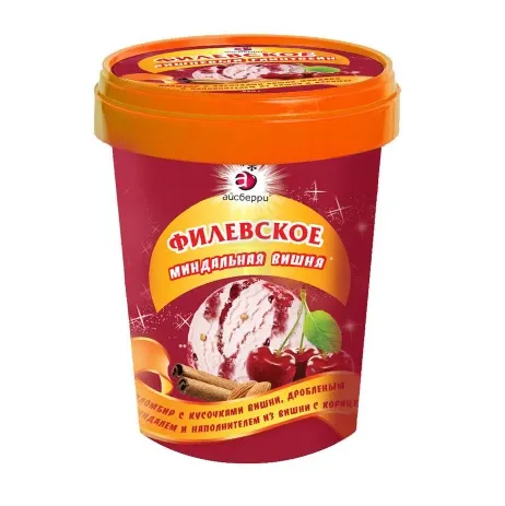 МОРОЖЕНОЕ ФИЛЕВСКОЕ ПЛОМ ВИШНЯ С КУСОЧКАМИ ШОКОЛАДА ВЕДРО 550ГР
