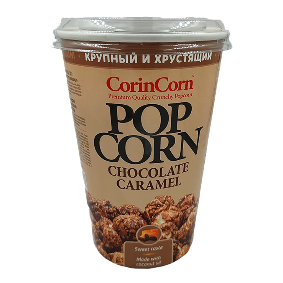 ПОПКОРН В СТАКАНЕ CORIN CORN ШОКОЛАДНАЯ КАРАМЕЛЬ 90ГР