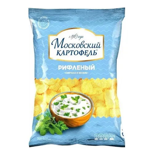 ЧИПСЫ МОСКОВСКИЙ КАРТОФЕЛЬ СМЕТАНА ЗЕЛЕНЬ 60 Г