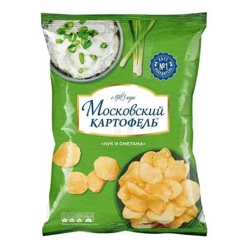 ЧИПСЫ МОСКОВСКИЙ КАРТОФЕЛЬ СМЕТАНА ЛУК 60 Г