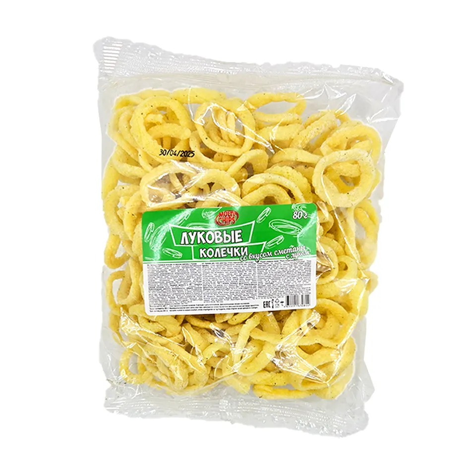 ЧИПСЫ MULTI CHIPS ЛУКОВЫЕ КОЛЬЦА СМЕТАНА И ЗЕЛЕНЬ 80 ГР