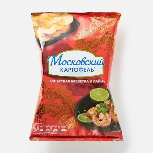 ЧИПСЫ МОСКОВСКИЙ КАРТОФЕЛЬ АЗИАТСКАЯ КРЕВЕТКА И ЛАЙМ 110Г